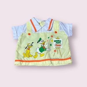 Vintage Walt Disney Licensed Donald Duck And Pluto Yellow S/S Collar Shirt